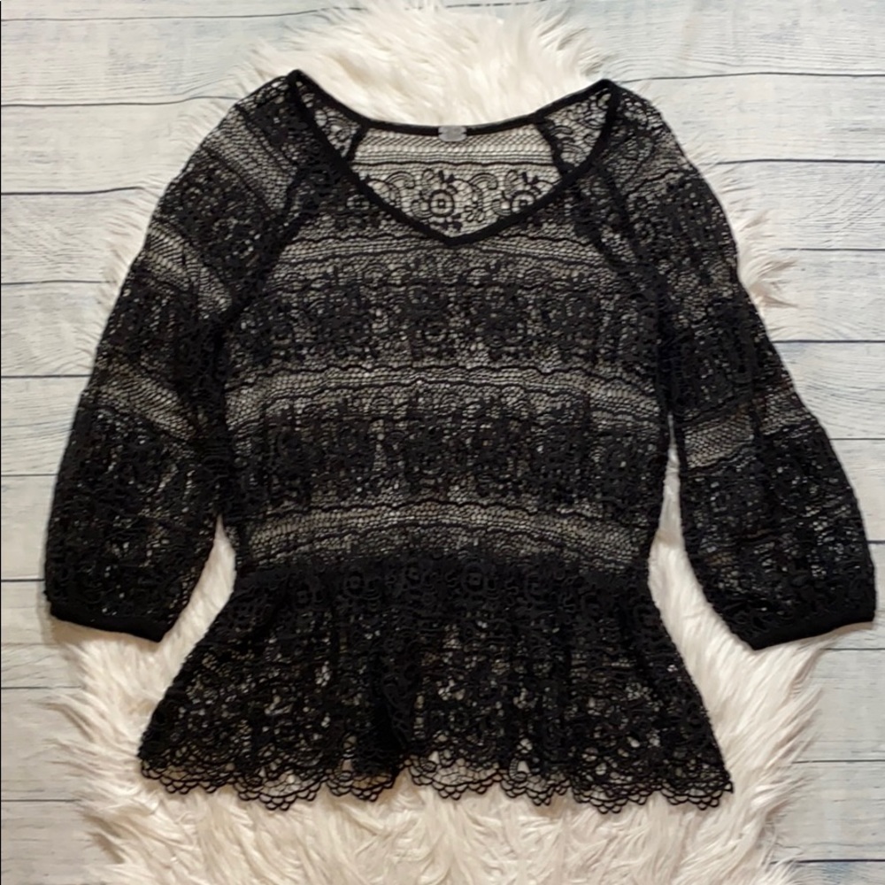 Free Prople We the Free Lace Peplum Black Top sz M